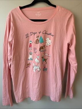 J. Crew Pink '12 Dogs of Christmas' Long Sleeve Collector Tee cotton Large